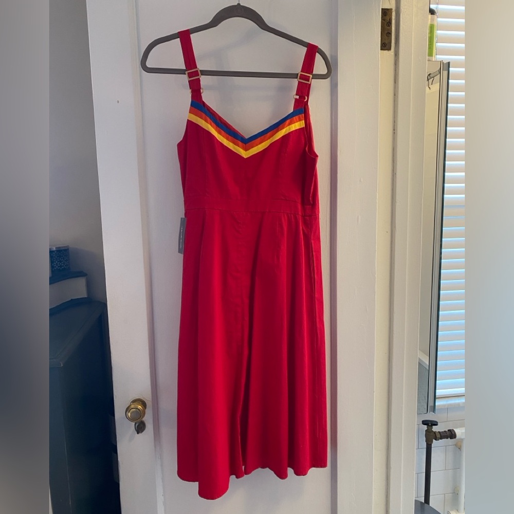ModCloth Red Midi Dress with Pockets-NWT
